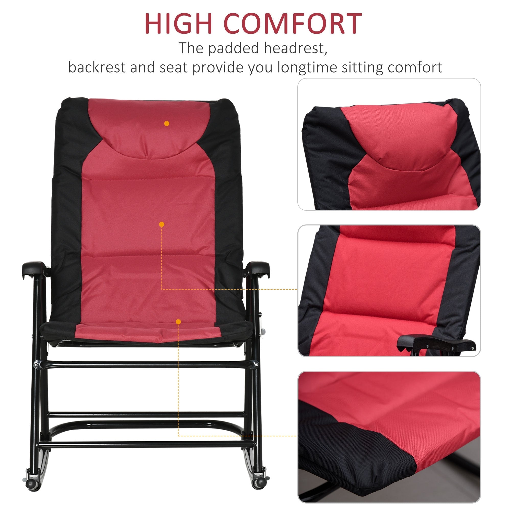 Ensemble de fauteuil à bascule pliant Outsunny avec assise et dossier rembourrés, oreiller