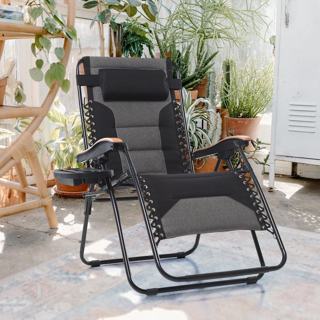Fauteuil XL surdimensionné à dossier zéro gravité, avec accoudoirs larges, inclinable et réglable, avec porte-gobelets - N/A