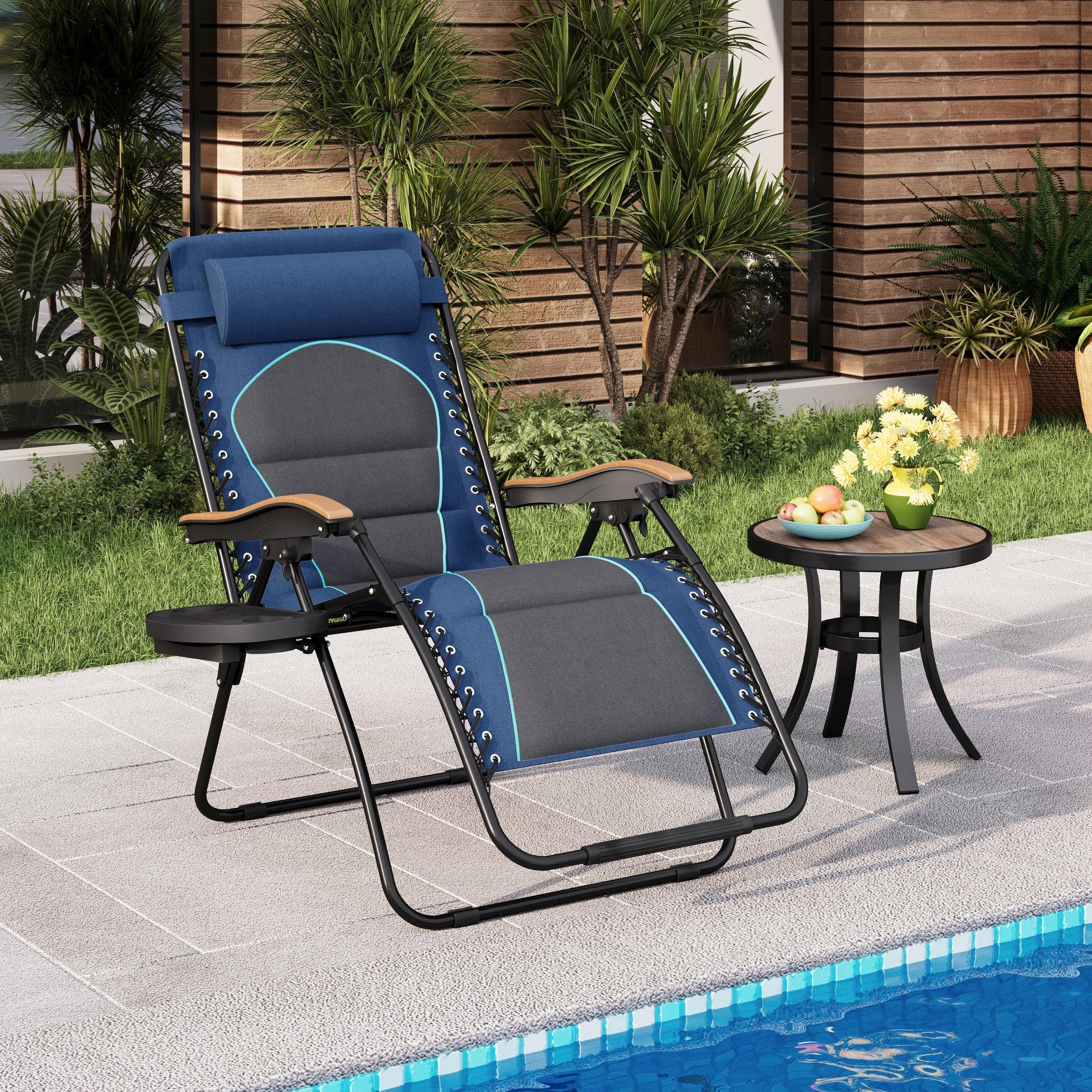 Fauteuil XL surdimensionné à dossier zéro gravité, avec accoudoirs larges, inclinable et réglable, avec porte-gobelets - N/A