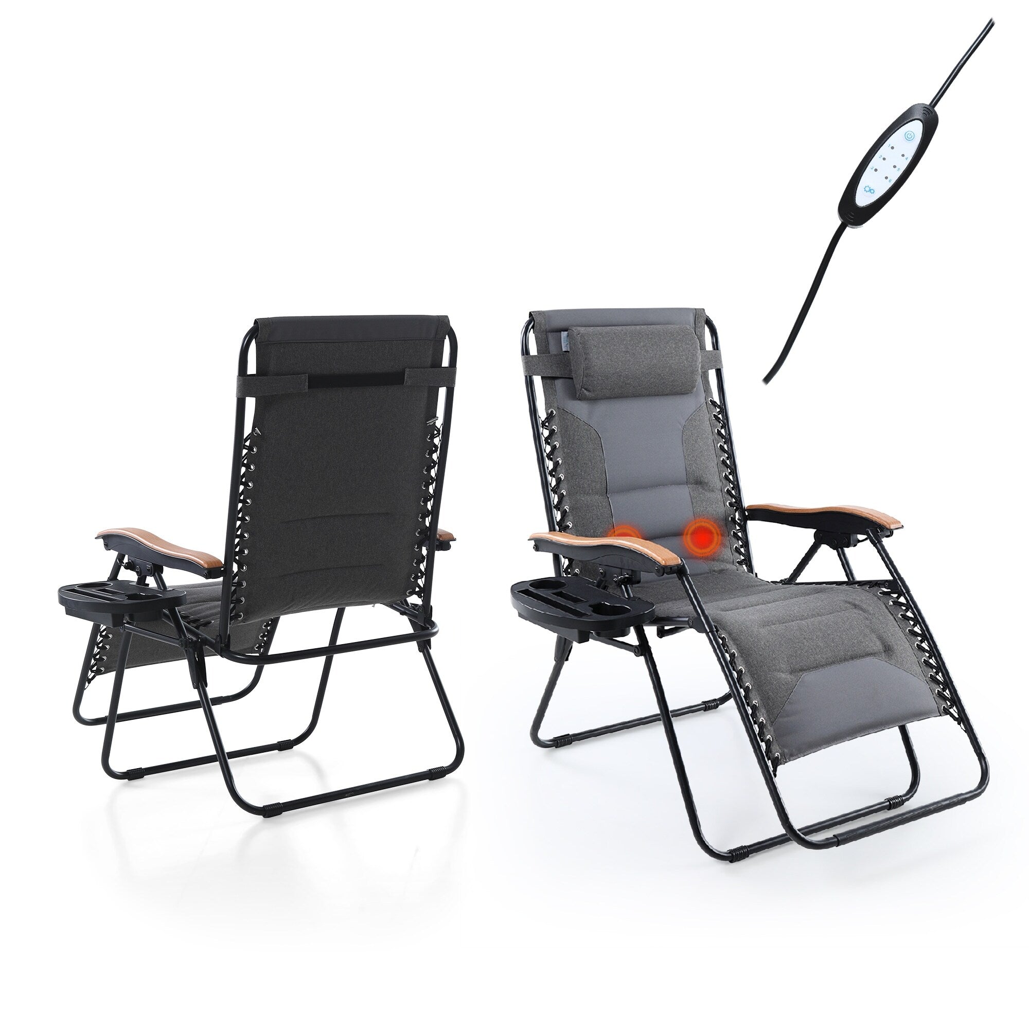 Fauteuil XL surdimensionné à dossier zéro gravité, avec accoudoirs larges, inclinable et réglable, avec porte-gobelets - N/A