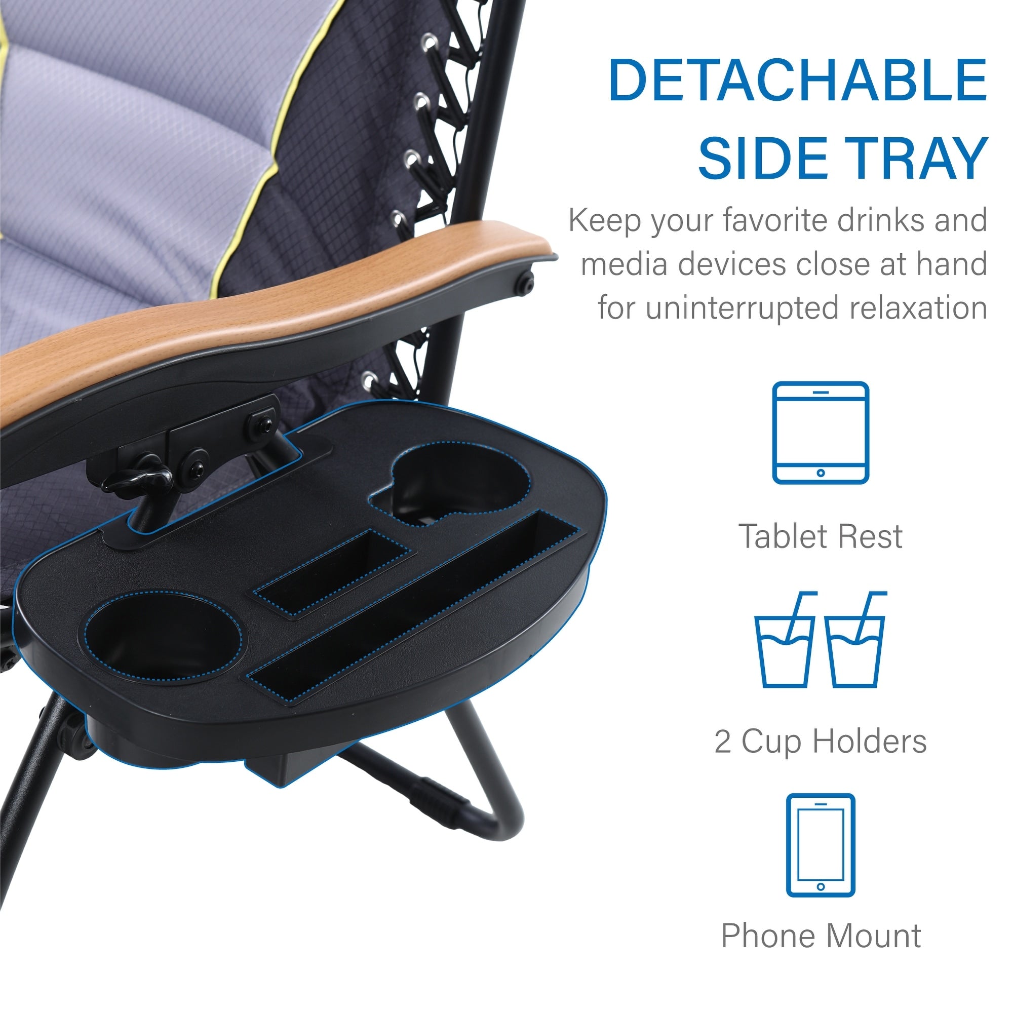 Fauteuil XL surdimensionné à dossier zéro gravité, avec accoudoirs larges, inclinable et réglable, avec porte-gobelets - N/A