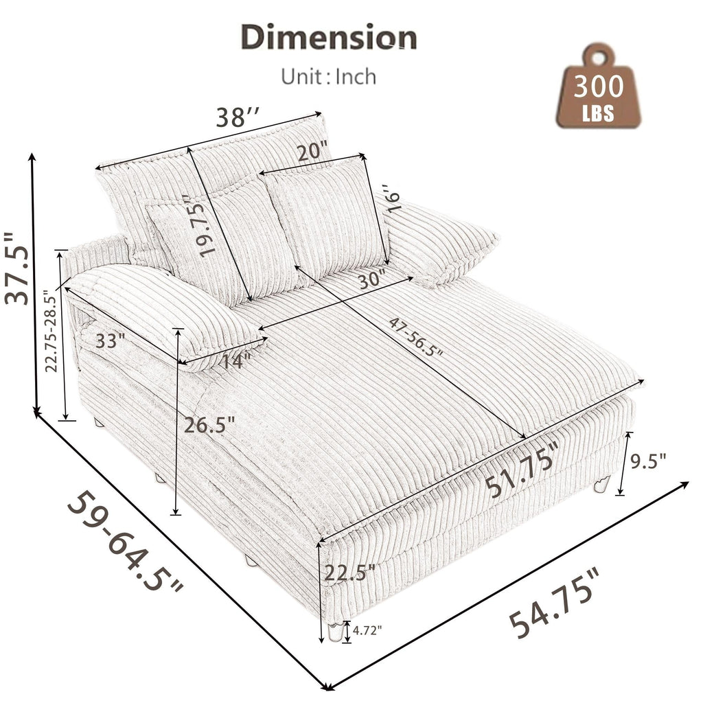 Canapé-lit surdimensionné en velours côtelé moelleux, réglable
