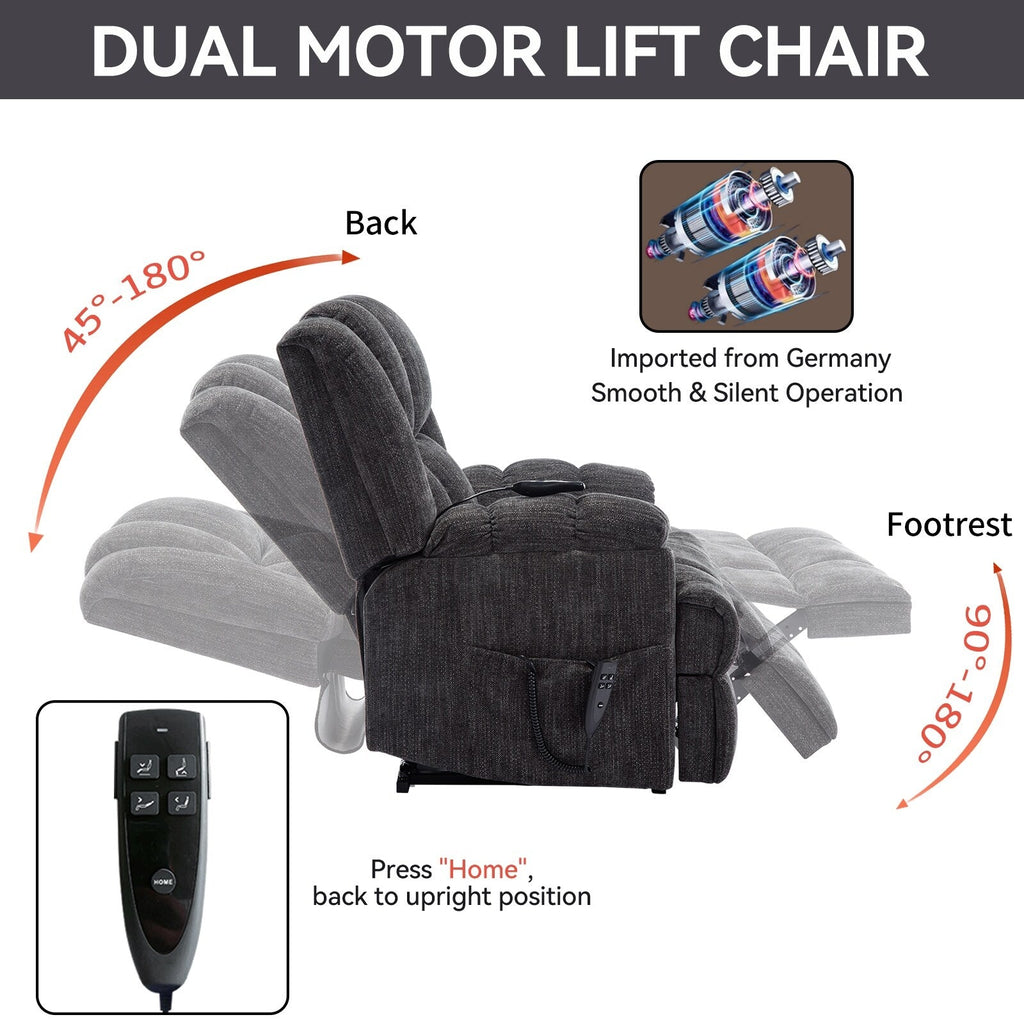 Fauteuil inclinable électrique surdimensionné en chenille avec massage et chauffage lombaire, inclinaison à positions infinies