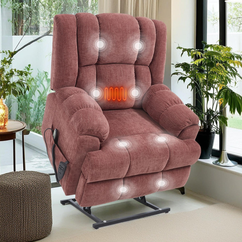 Fauteuil inclinable électrique surdimensionné en chenille avec massage et chauffage lombaire, inclinaison à positions infinies