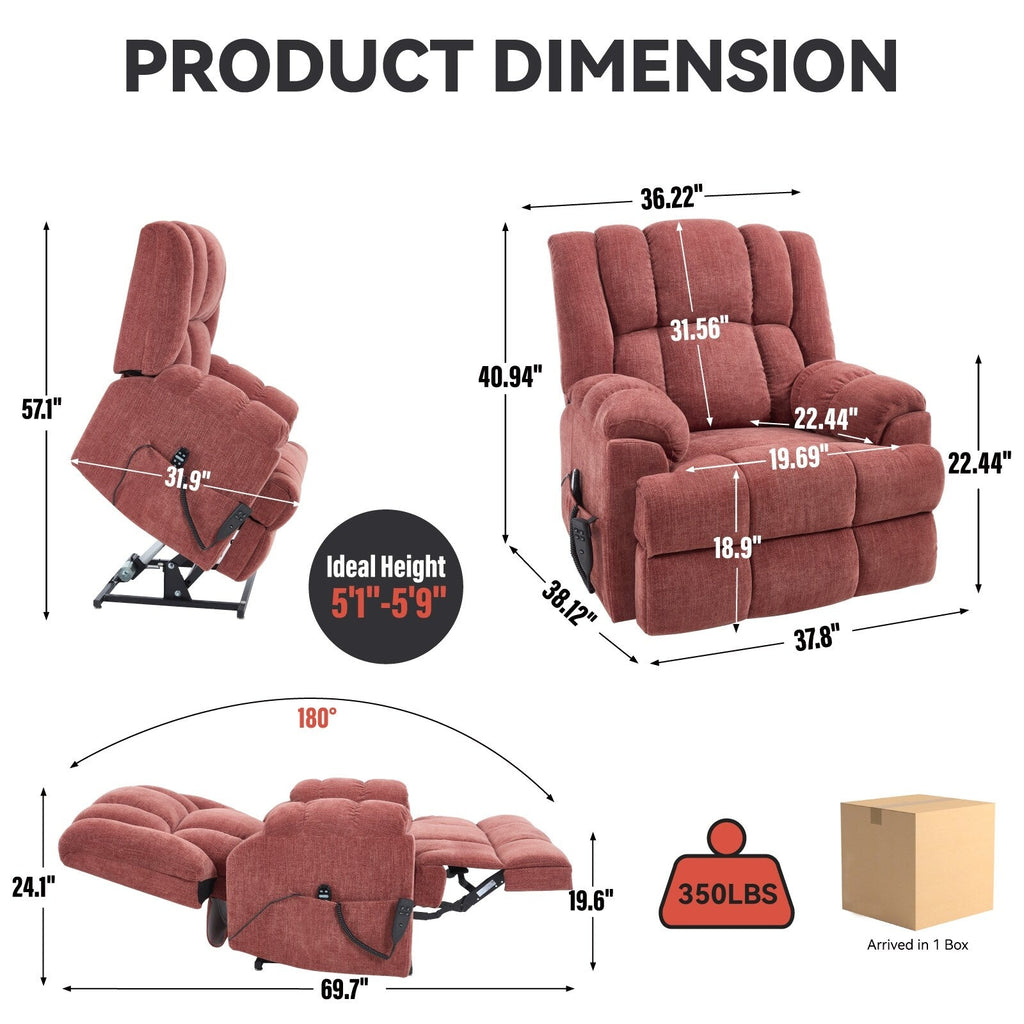 Fauteuil inclinable électrique surdimensionné en chenille avec massage et chauffage lombaire, inclinaison à positions infinies