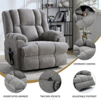 Fauteuil inclinable électrique surdimensionné en chenille avec massage et chauffage lombaire, inclinaison à positions infinies