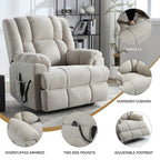Fauteuil inclinable électrique surdimensionné en chenille avec massage et chauffage lombaire, inclinaison à positions infinies