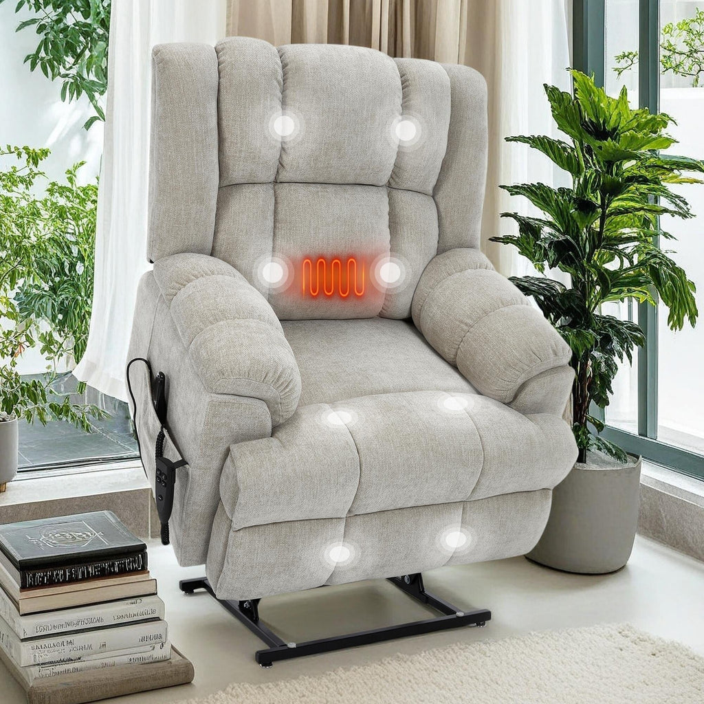Fauteuil inclinable électrique surdimensionné en chenille avec massage et chauffage lombaire, inclinaison à positions infinies