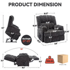 Fauteuil inclinable électrique surdimensionné en chenille avec massage et chauffage lombaire, inclinaison à positions infinies