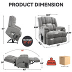 Fauteuil inclinable électrique surdimensionné en chenille avec massage et chauffage lombaire, inclinaison à positions infinies