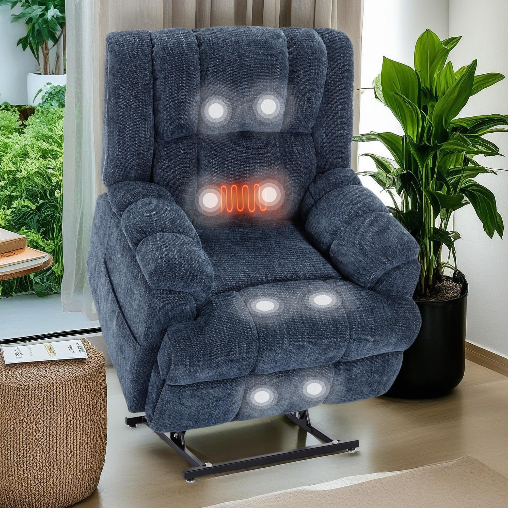 Fauteuil inclinable électrique surdimensionné en chenille avec massage et chauffage lombaire, inclinaison à positions infinies