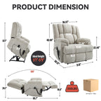 Fauteuil inclinable électrique surdimensionné en chenille avec massage et chauffage lombaire, inclinaison à positions infinies