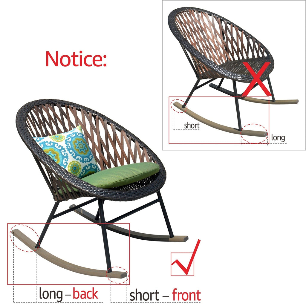 Ensemble bistro de patio OVIOS 3 pièces avec fauteuil à bascule et table basse en verre