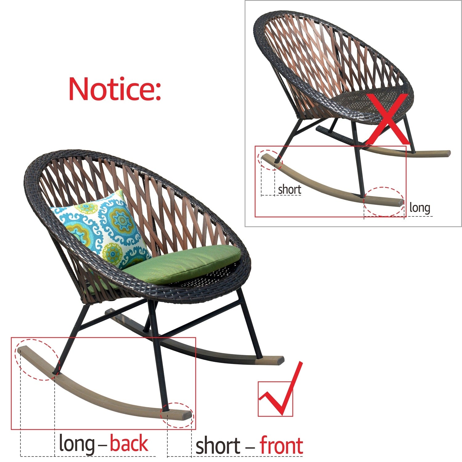 Ensemble bistro de patio OVIOS 3 pièces avec fauteuil à bascule et table basse en verre