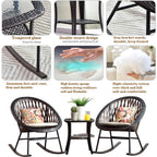 Ensemble bistro de patio OVIOS 3 pièces avec fauteuil à bascule et table basse en verre