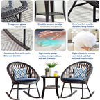 Ensemble bistro de patio OVIOS 3 pièces avec fauteuil à bascule et table basse en verre