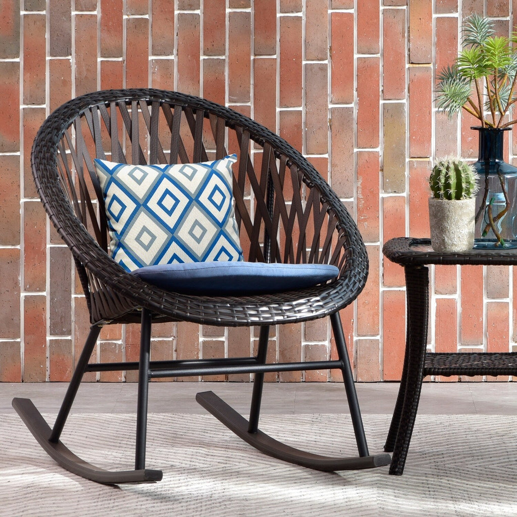 Ensemble bistro de patio OVIOS 3 pièces avec fauteuil à bascule et table basse en verre