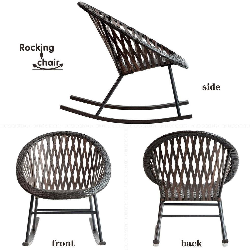 Ensemble bistro de patio OVIOS 3 pièces avec fauteuil à bascule et table basse en verre