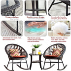 Ensemble bistro de patio OVIOS 3 pièces avec fauteuil à bascule et table basse en verre