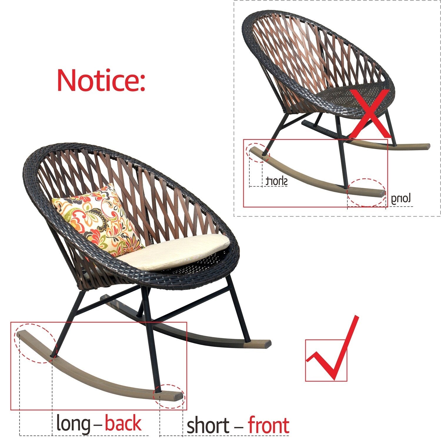 Ensemble bistro de patio OVIOS 3 pièces avec fauteuil à bascule et table basse en verre