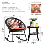 Ensemble bistro de patio OVIOS 3 pièces avec fauteuil à bascule et table basse en verre