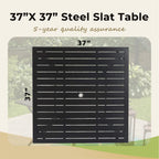 Ensemble de salle à manger d'extérieur MAISON ARTS 6 pièces avec parasol à 3 niveaux inclinable automatiquement de 3 m : 4 chaises d'extérieur en métal, 1 table à manger carrée en métal