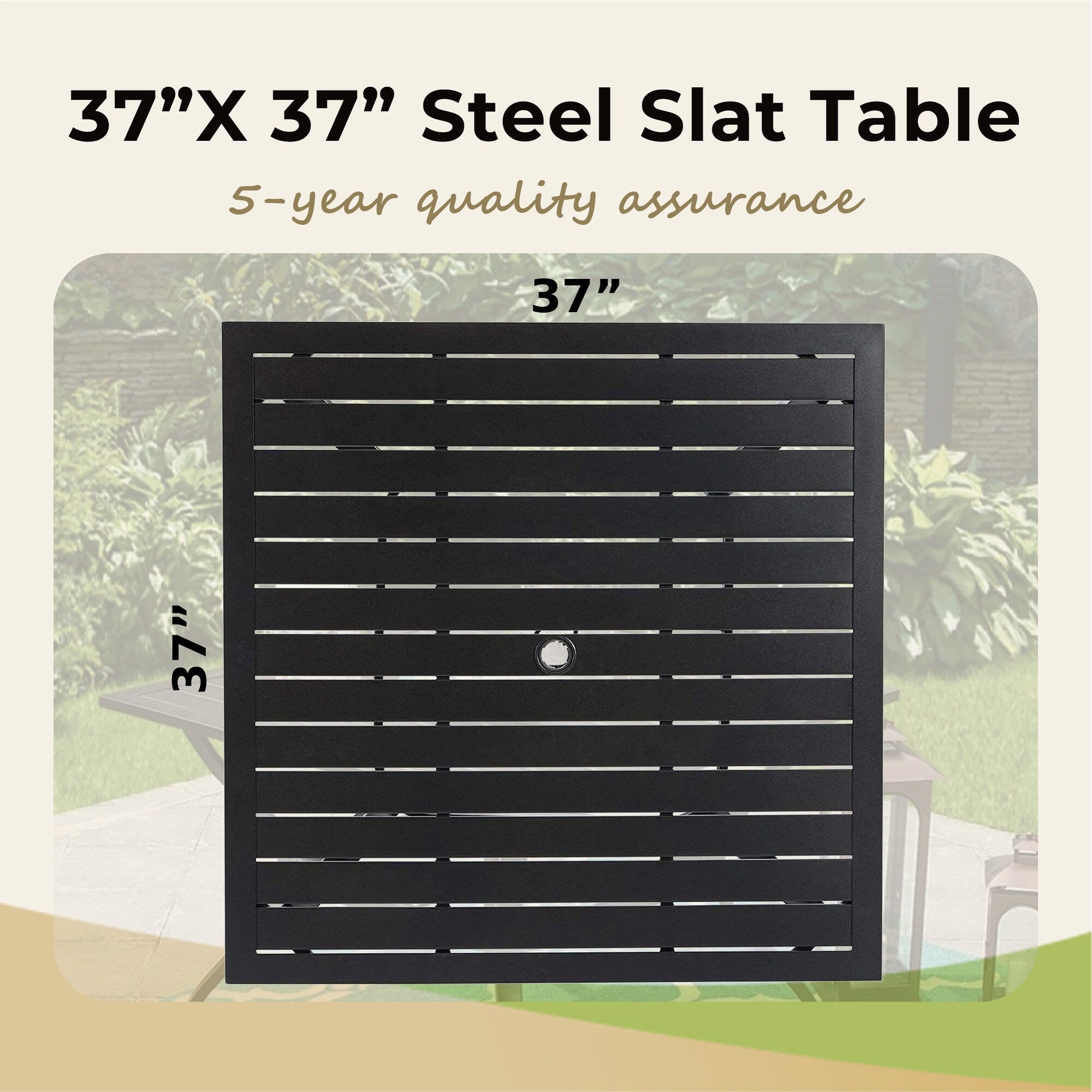 Ensemble de salle à manger d'extérieur MAISON ARTS 6 pièces avec parasol à 3 niveaux inclinable automatiquement de 3 m : 4 chaises d'extérieur en métal, 1 table à manger carrée en métal