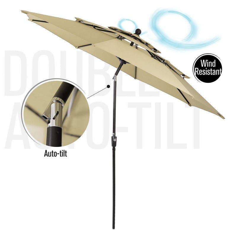 Ensemble de salle à manger d'extérieur MAISON ARTS 6 pièces avec parasol à 3 niveaux inclinable automatiquement de 3 m : 4 chaises d'extérieur en métal, 1 table à manger carrée en métal