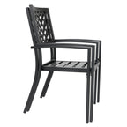 Ensemble de salle à manger d'extérieur MAISON ARTS 6 pièces avec parasol à 3 niveaux inclinable automatiquement de 3 m : 4 chaises d'extérieur en métal, 1 table à manger carrée en métal