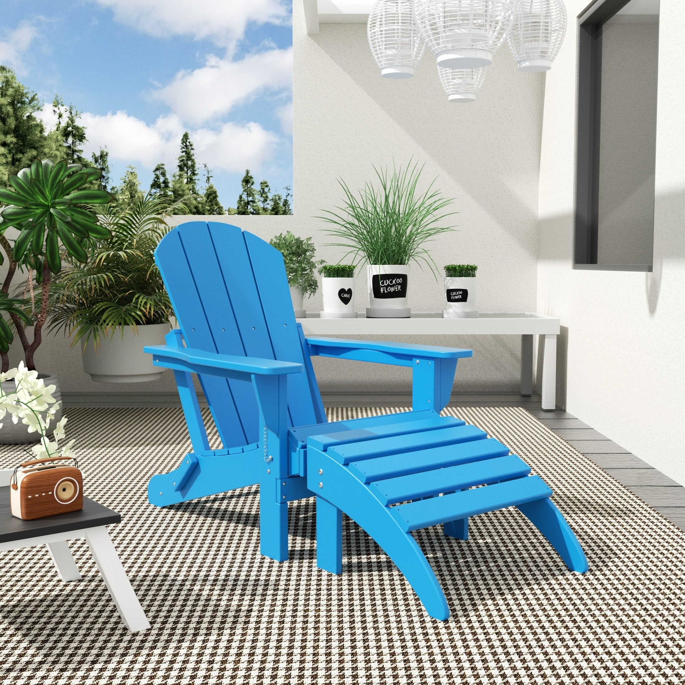 Chaise de jardin pliante Adirondack Polytrends Laguna en HDPE, résistante aux intempéries, avec pouf (ensemble 2 pièces)