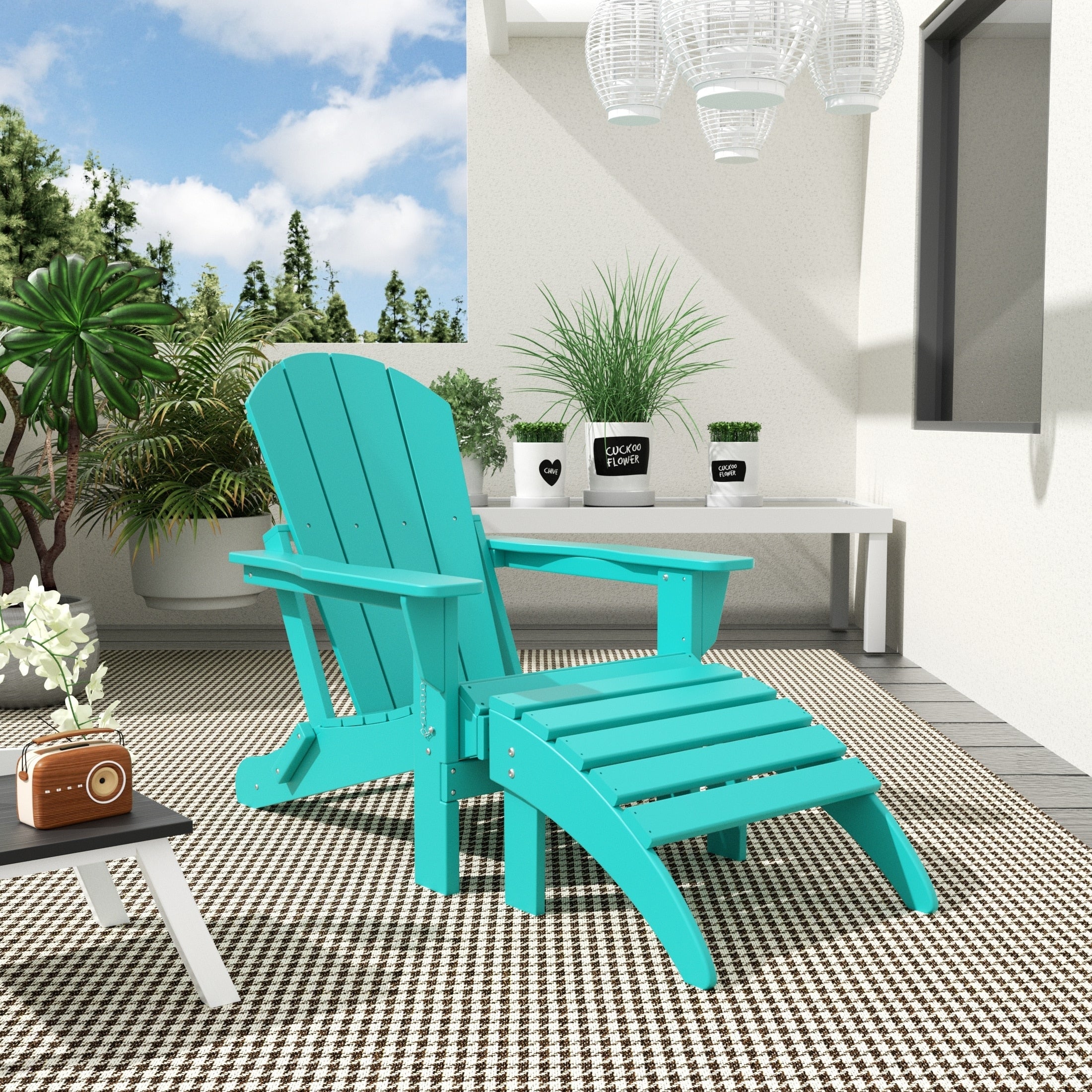 Chaise de jardin pliante Adirondack Polytrends Laguna en HDPE, résistante aux intempéries, avec pouf (ensemble 2 pièces)