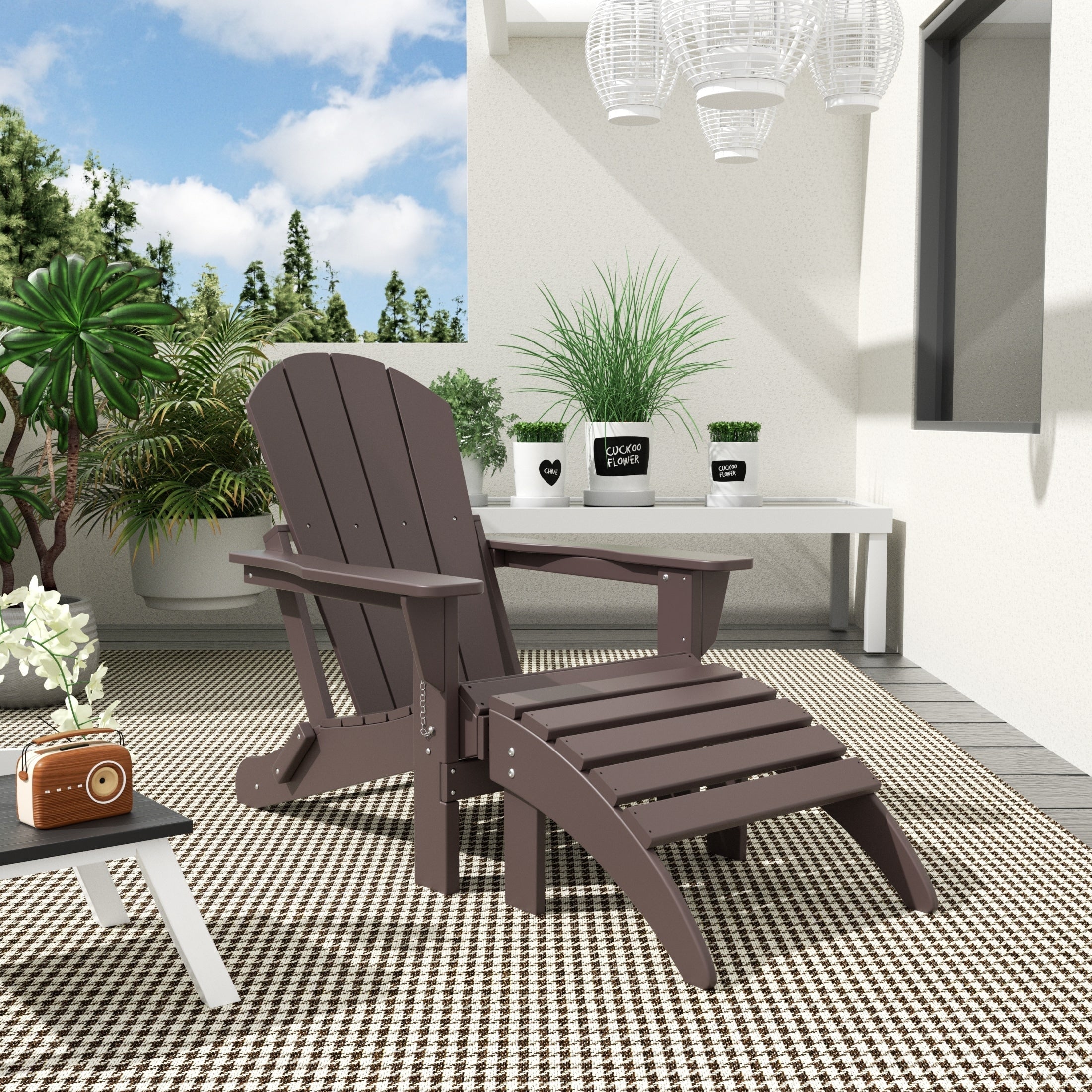 Chaise de jardin pliante Adirondack Polytrends Laguna en HDPE, résistante aux intempéries, avec pouf (ensemble 2 pièces)