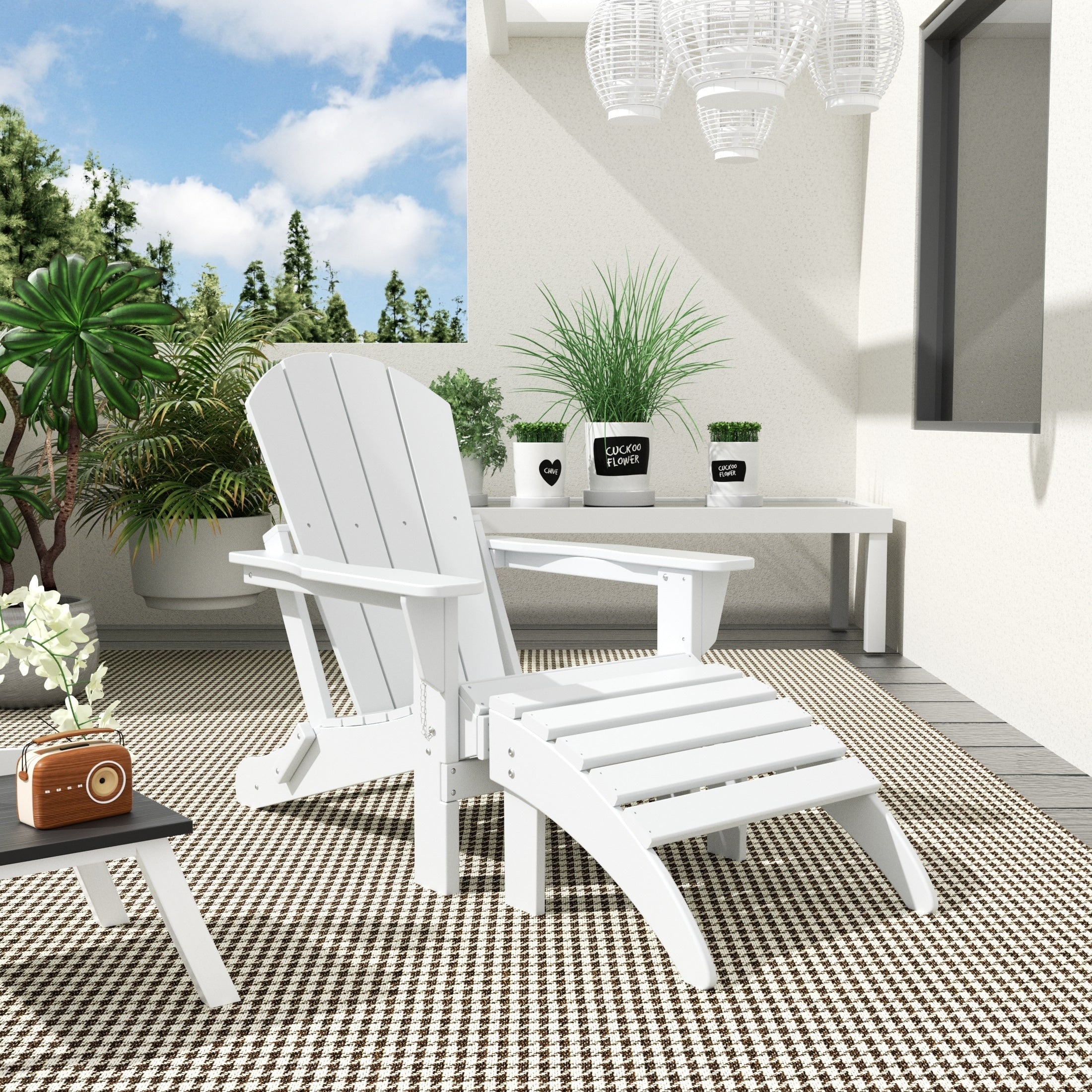 Chaise de jardin pliante Adirondack Polytrends Laguna en HDPE, résistante aux intempéries, avec pouf (ensemble 2 pièces)