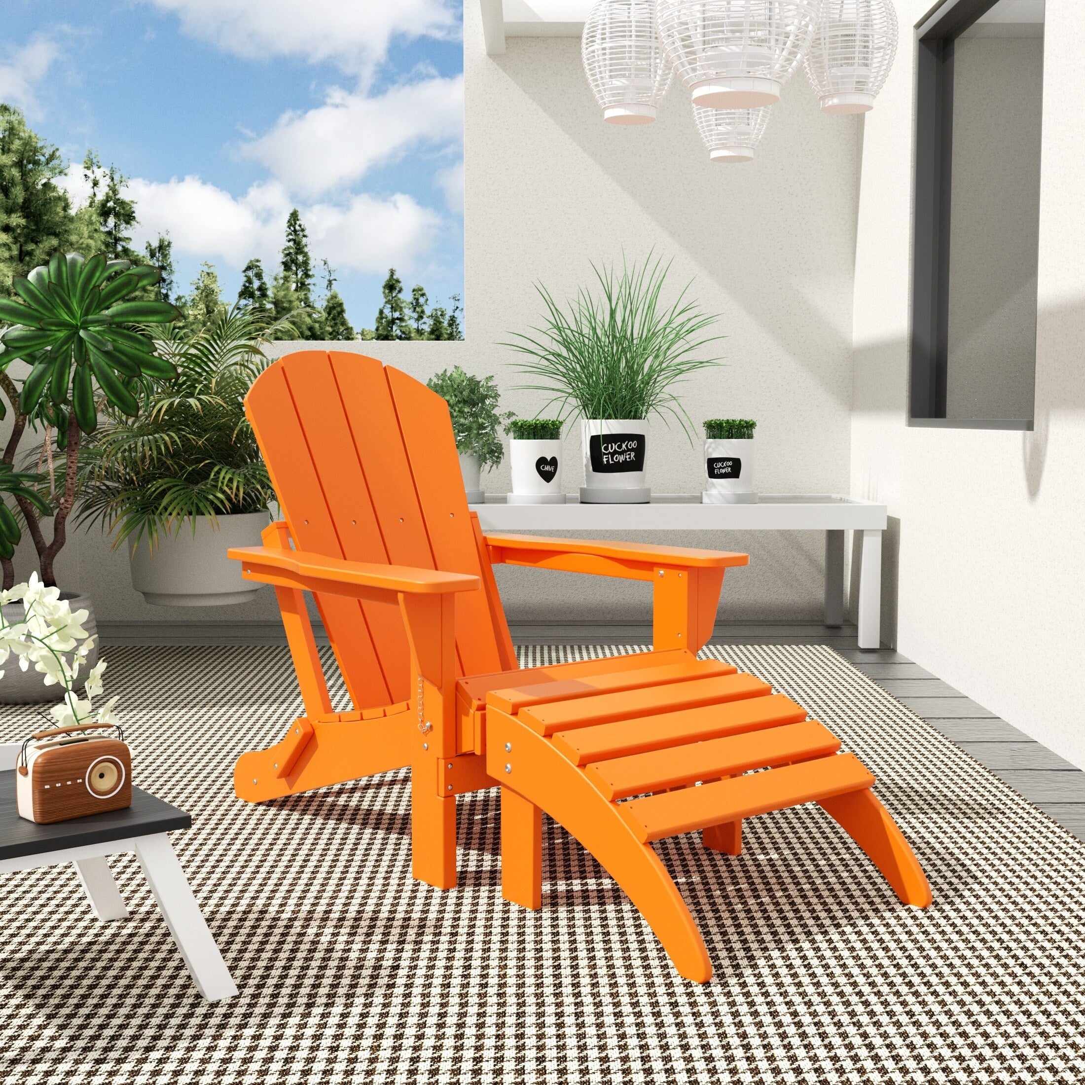 Chaise de jardin pliante Adirondack Polytrends Laguna en HDPE, résistante aux intempéries, avec pouf (ensemble 2 pièces)
