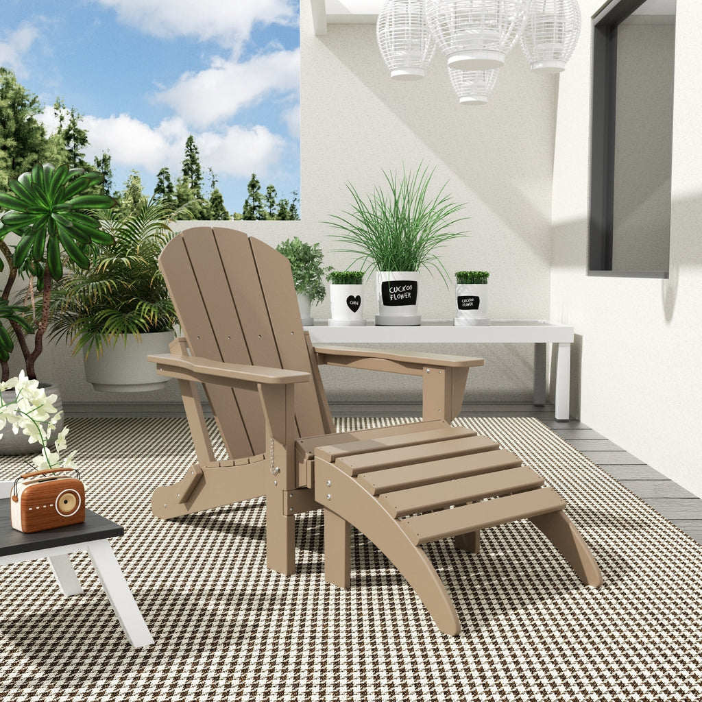 Chaise de jardin pliante Adirondack Polytrends Laguna en HDPE, résistante aux intempéries, avec pouf (ensemble 2 pièces)
