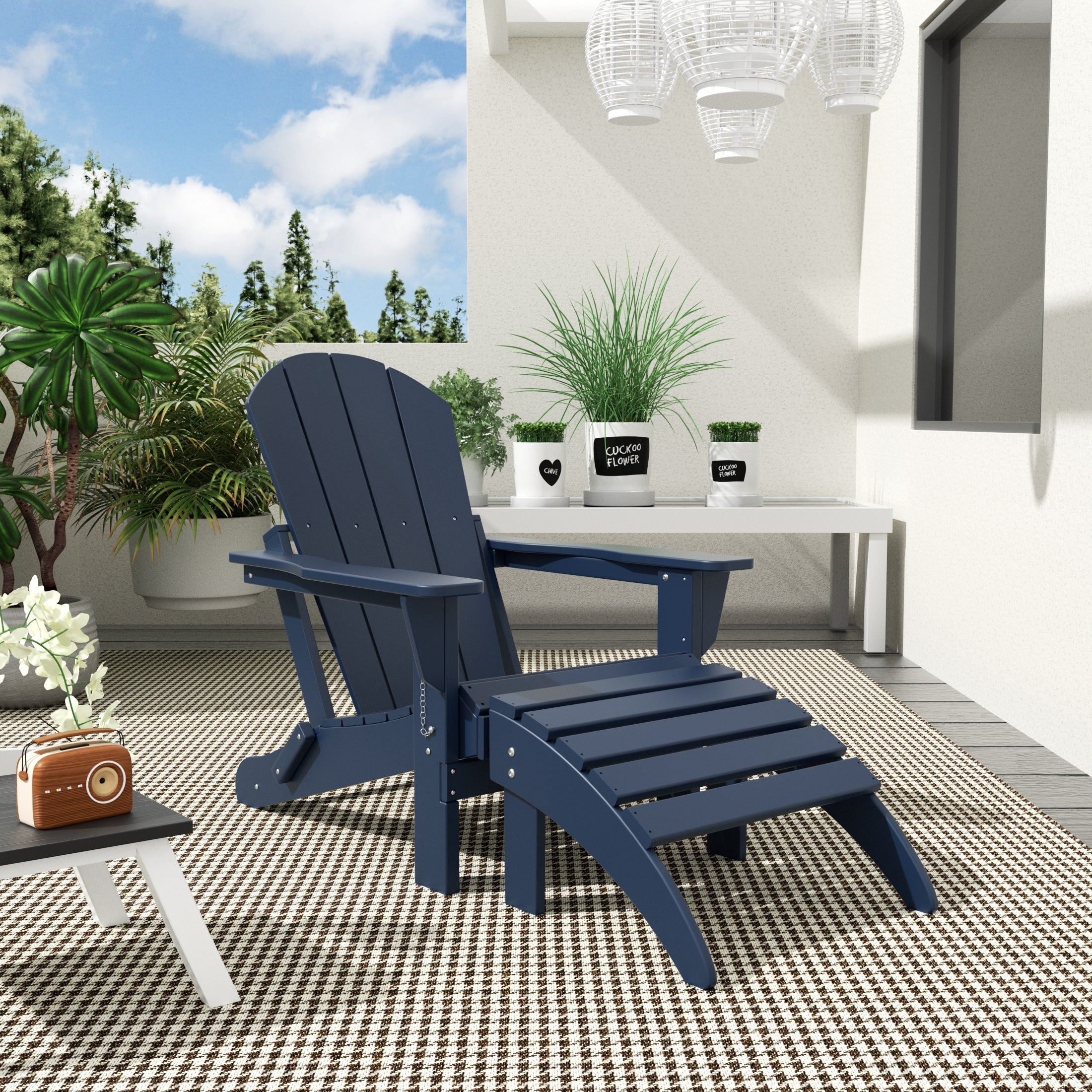 Chaise de jardin pliante Adirondack Polytrends Laguna en HDPE, résistante aux intempéries, avec pouf (ensemble 2 pièces)