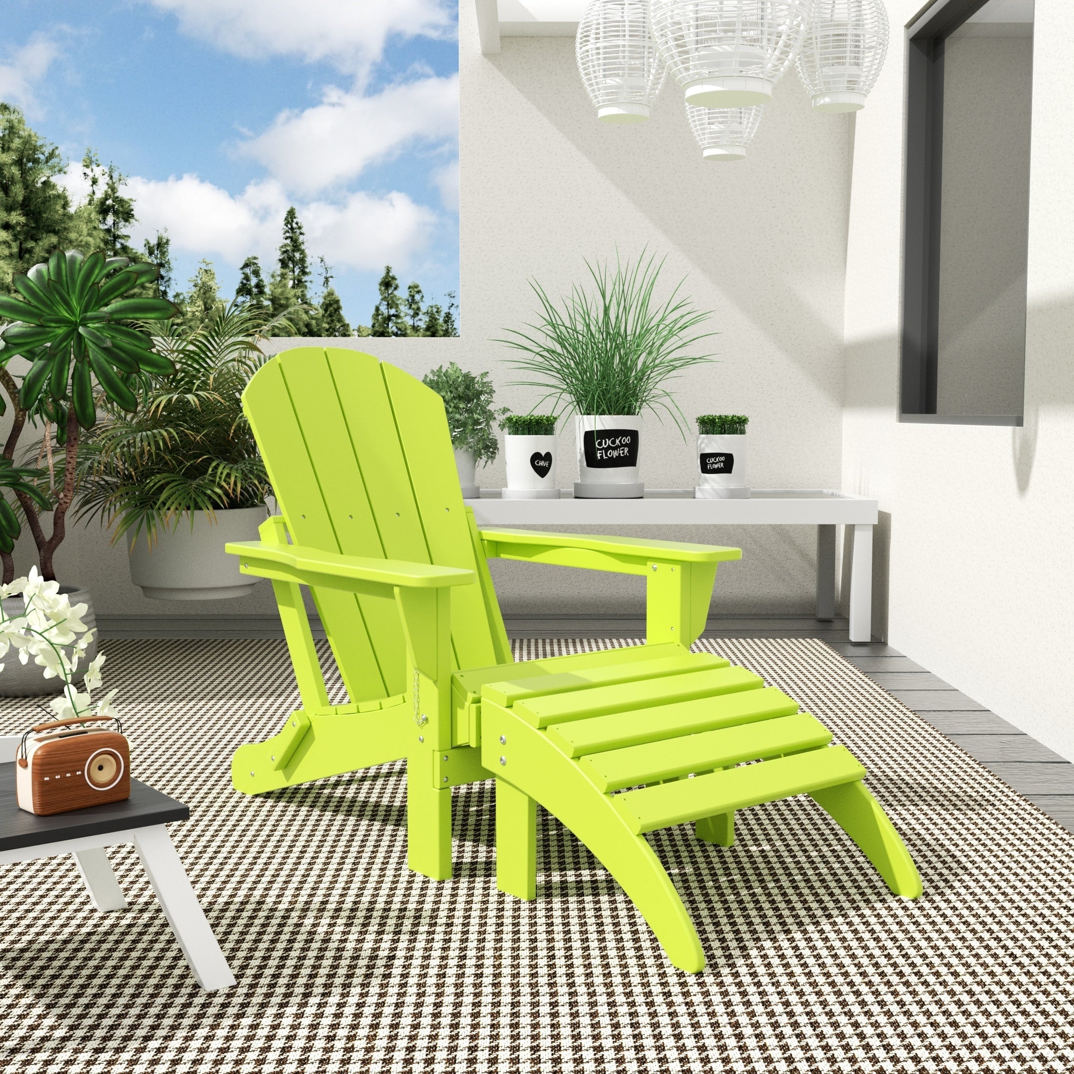 Chaise de jardin pliante Adirondack Polytrends Laguna en HDPE, résistante aux intempéries, avec pouf (ensemble 2 pièces)