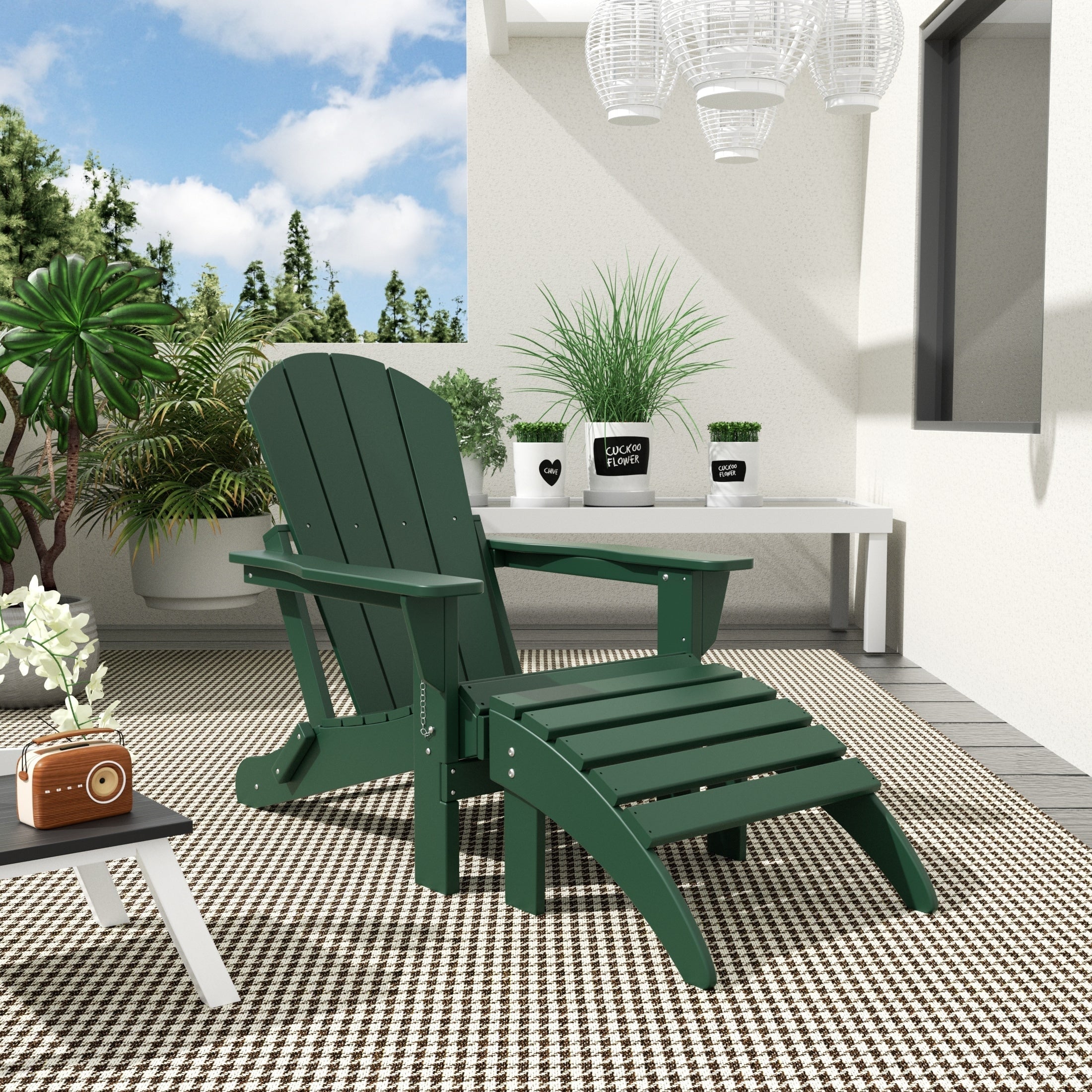 Chaise de jardin pliante Adirondack Polytrends Laguna en HDPE, résistante aux intempéries, avec pouf (ensemble 2 pièces)