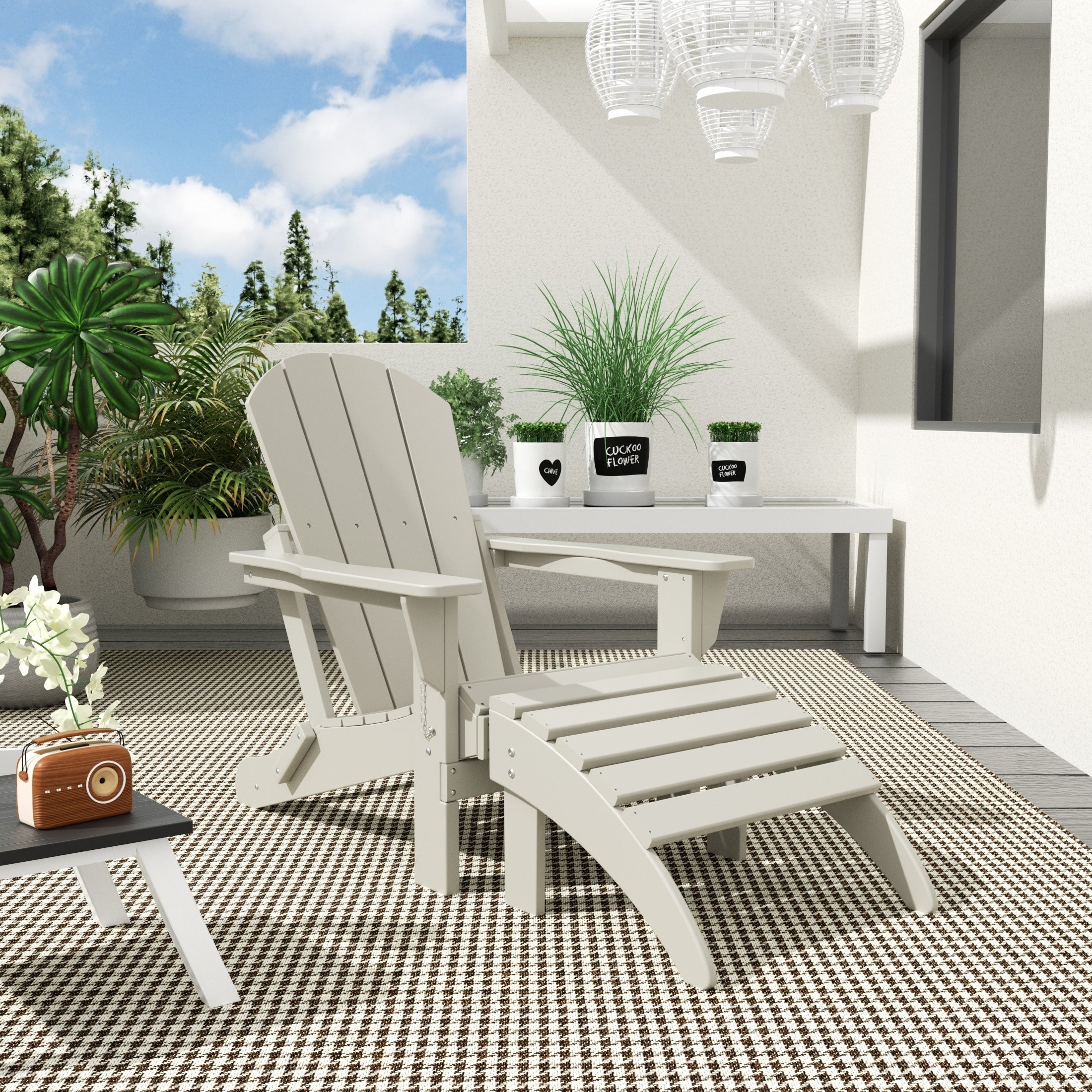 Chaise de jardin pliante Adirondack Polytrends Laguna en HDPE, résistante aux intempéries, avec pouf (ensemble 2 pièces)