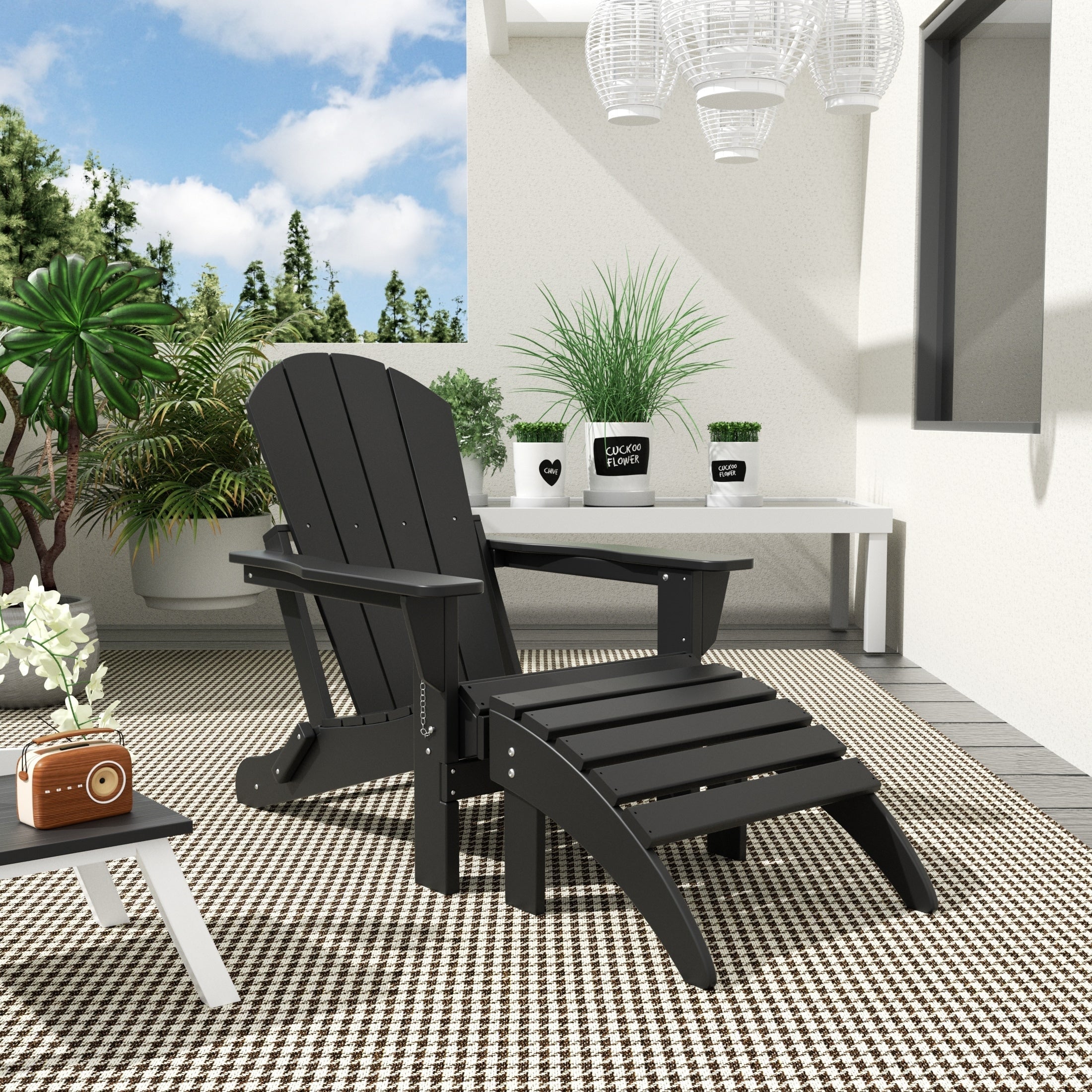Chaise de jardin pliante Adirondack Polytrends Laguna en HDPE, résistante aux intempéries, avec pouf (ensemble 2 pièces)