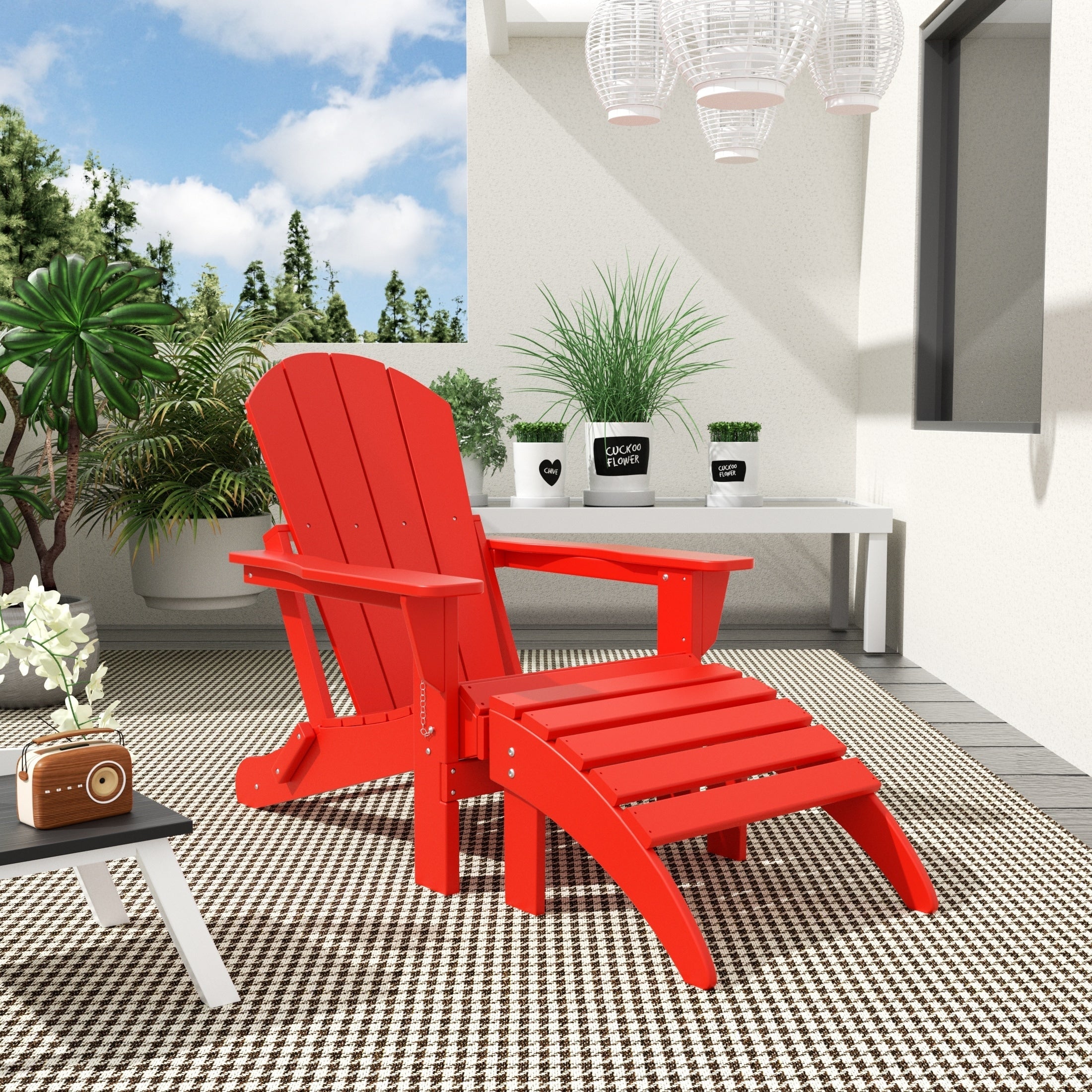 Chaise de jardin pliante Adirondack Polytrends Laguna en HDPE, résistante aux intempéries, avec pouf (ensemble 2 pièces)