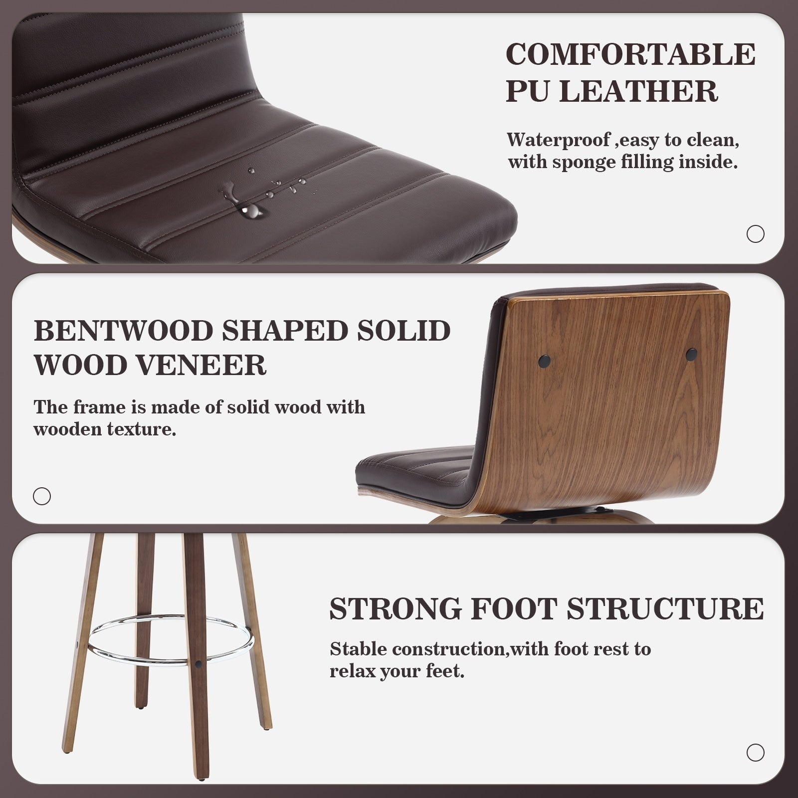 Tabourets de bar/hauts-sièges pivotants en simili cuir 26/29, lot de 2/3