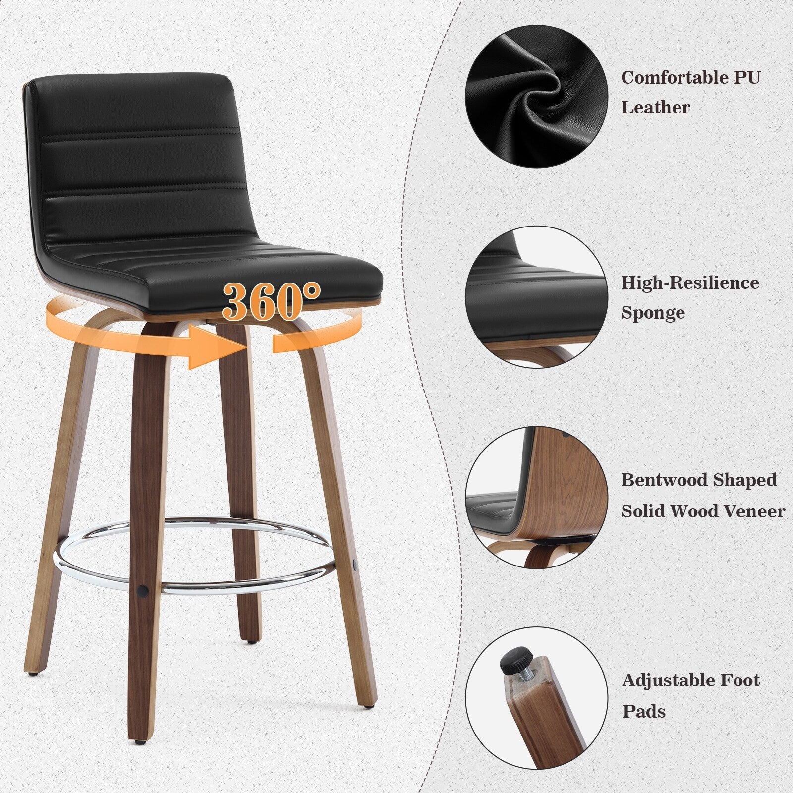 Tabourets de bar/hauts-sièges pivotants en simili cuir 26/29, lot de 2/3