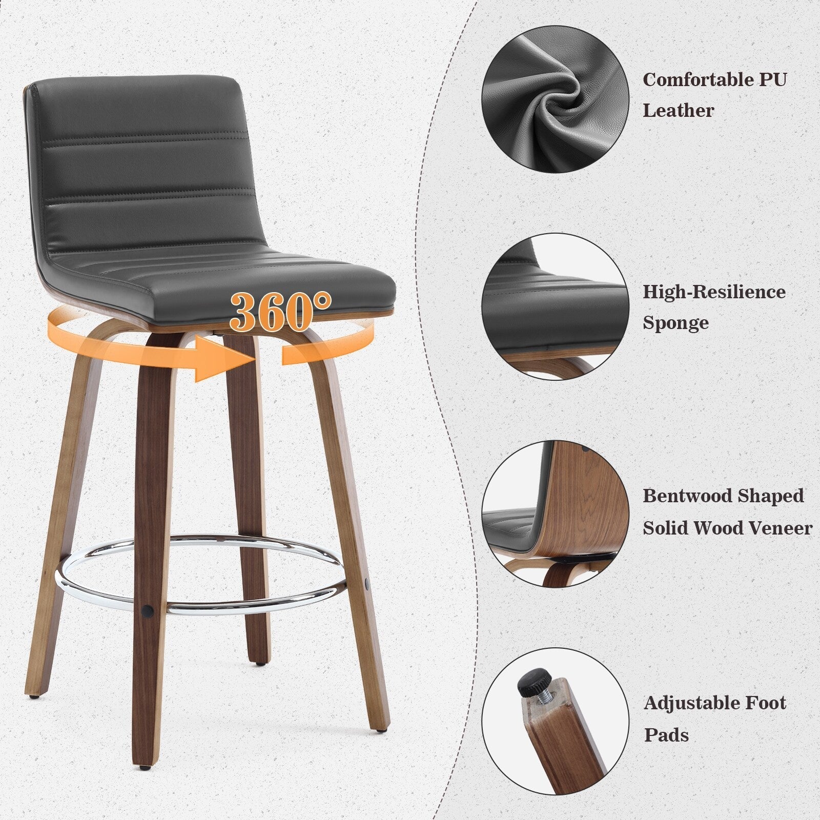 Tabourets de bar/hauts-sièges pivotants en simili cuir 26/29, lot de 2/3