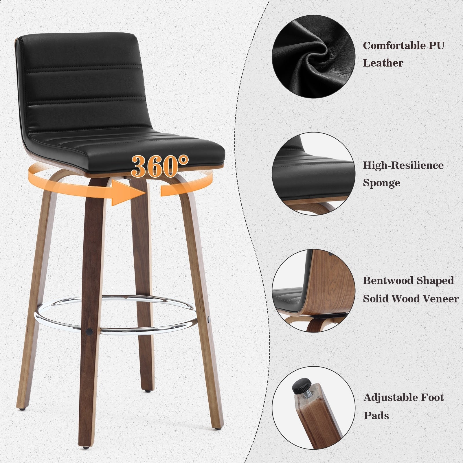 Tabourets de bar/hauts-sièges pivotants en simili cuir 26/29, lot de 2/3