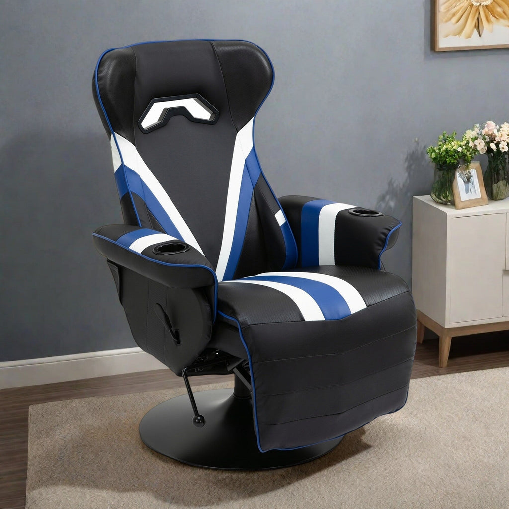 Fauteuil de jeu inclinable sans accoudoirs en PVC avec repose-pieds, porte-gobelets et surpiqûres en losange