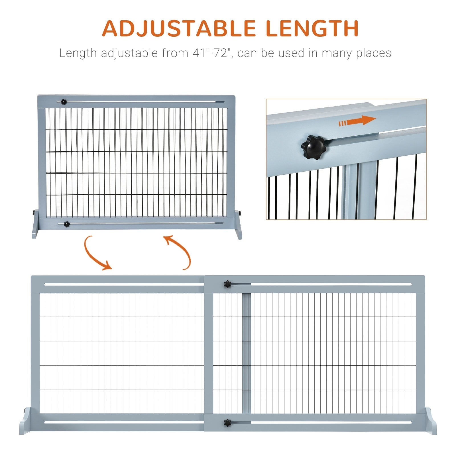 PawHut Barrière pour animaux de compagnie extra large, autoportante, avec longueur réglable, barrière pour chien et bébé pour maison, porte, couloir, gris