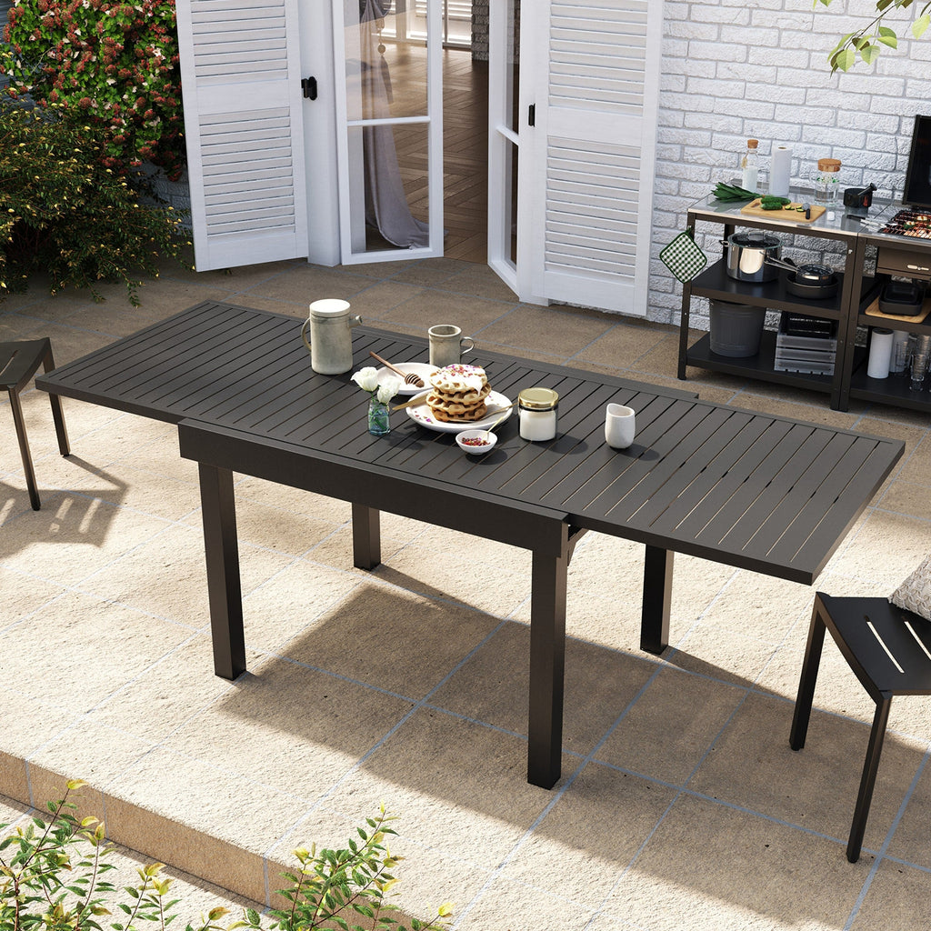 Ensemble de salle à manger d'extérieur Pellabant en aluminium 5/7/9 pièces avec table extensible et chaises empilables