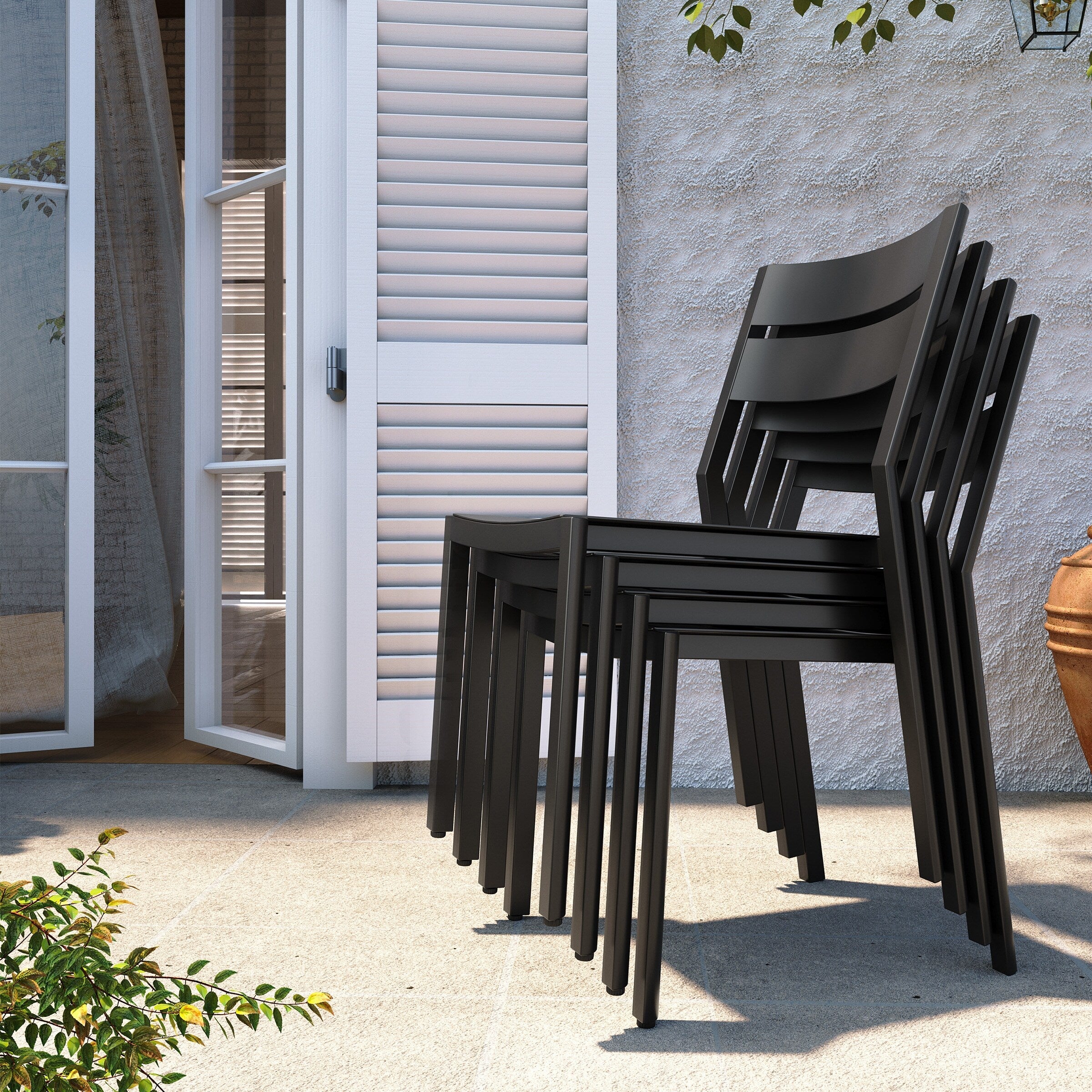 Ensemble de salle à manger d'extérieur Pellabant en aluminium 5/7/9 pièces avec table extensible et chaises empilables