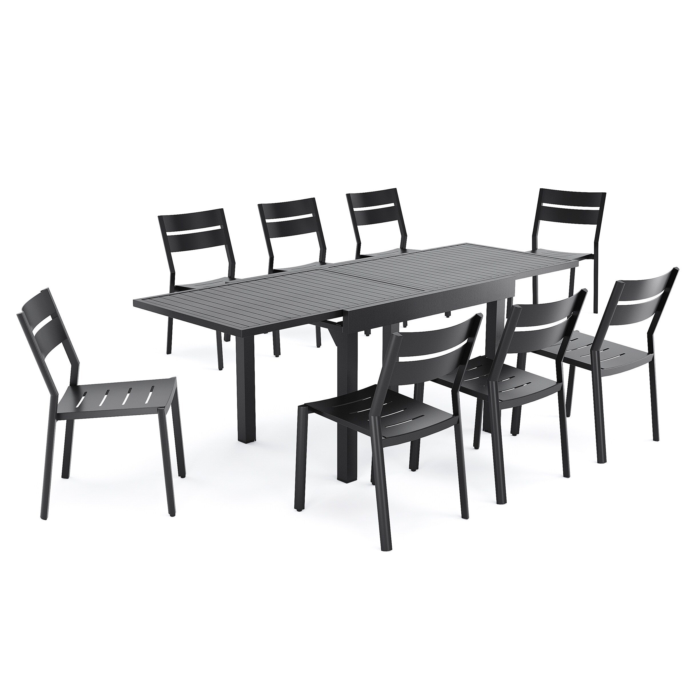 Ensemble de salle à manger d'extérieur Pellabant en aluminium 5/7/9 pièces avec table extensible et chaises empilables